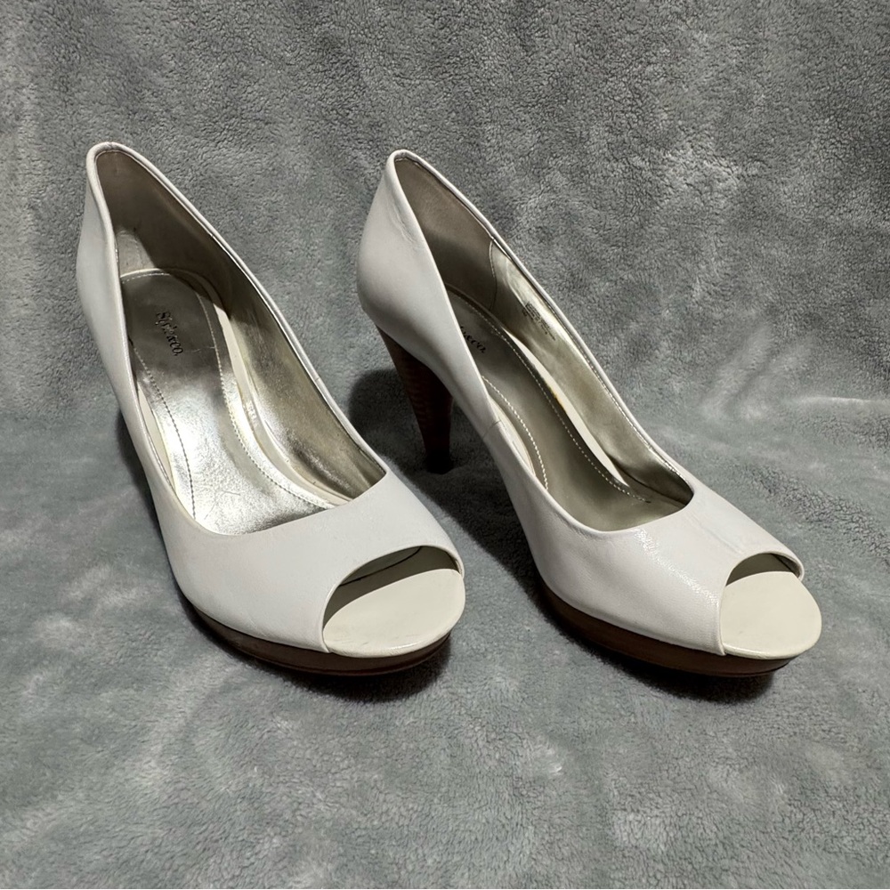 White Peep-Toe Heels